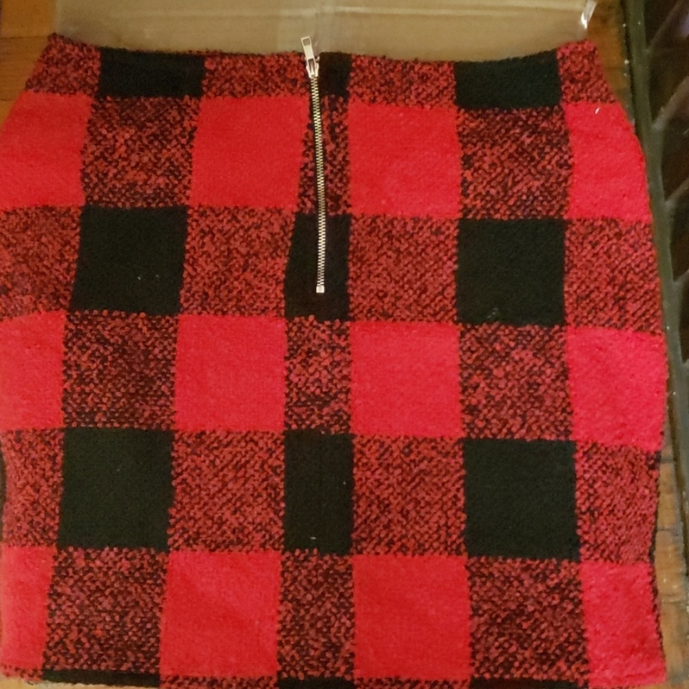 Red and black plaid skirt